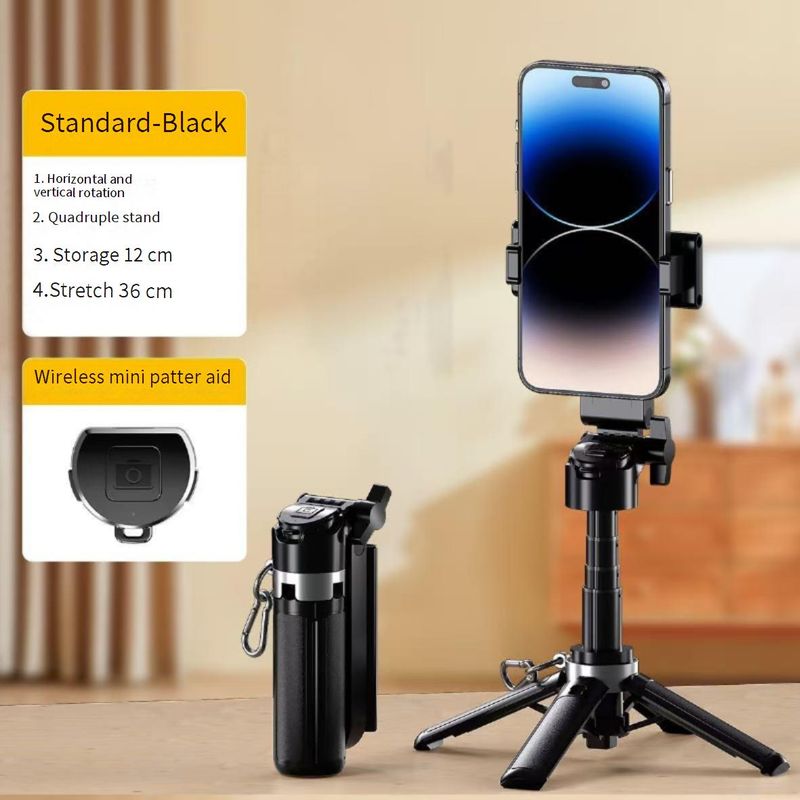 Bastão de selfie ultracompacto com controle remoto Bluetooth e tripé - ajustável em 720°, antivibração integrado e luz de preenchimento duplo para viagens_voghion.com