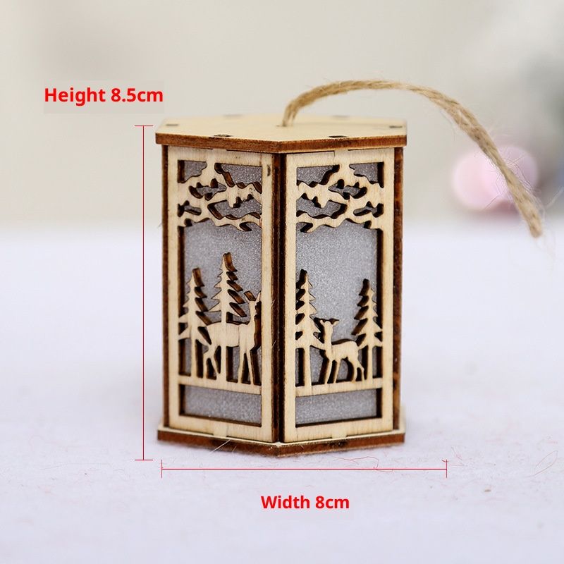 Handgefertigte Weihnachtsornamente aus Holz – Leuchtende, hohle Baum- und Hausdekoration mit Weihnachtsmann-, Rentier- und Schneemannmotiven –_voghion.com