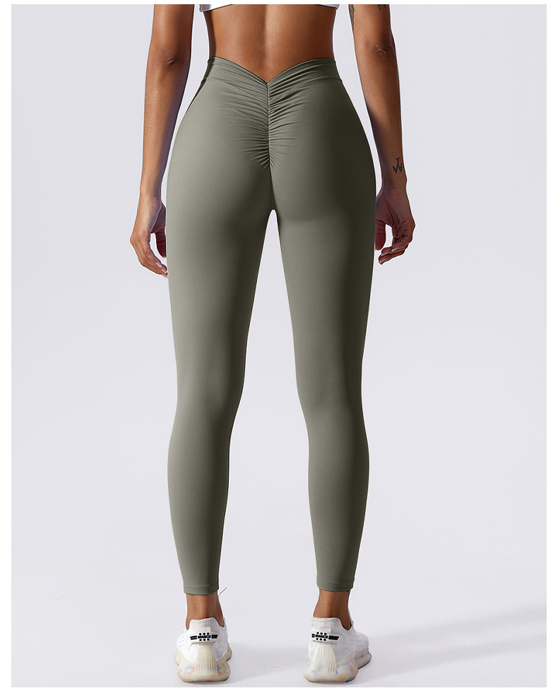 Pantalons de Yoga pour femmes, taille en V, pêche, levage des fesses, taille haute, sport, Fitness, couleur chair, vêtements d'extérieur_voghion.com