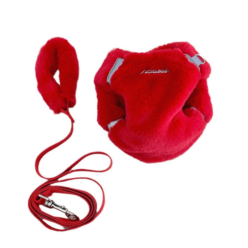 High-End Rabbit Fur Fleece-Lined Warm Thickened Pet Dog Cat Clothes Teddy Bichon Plush Leash Harness_voghion.com