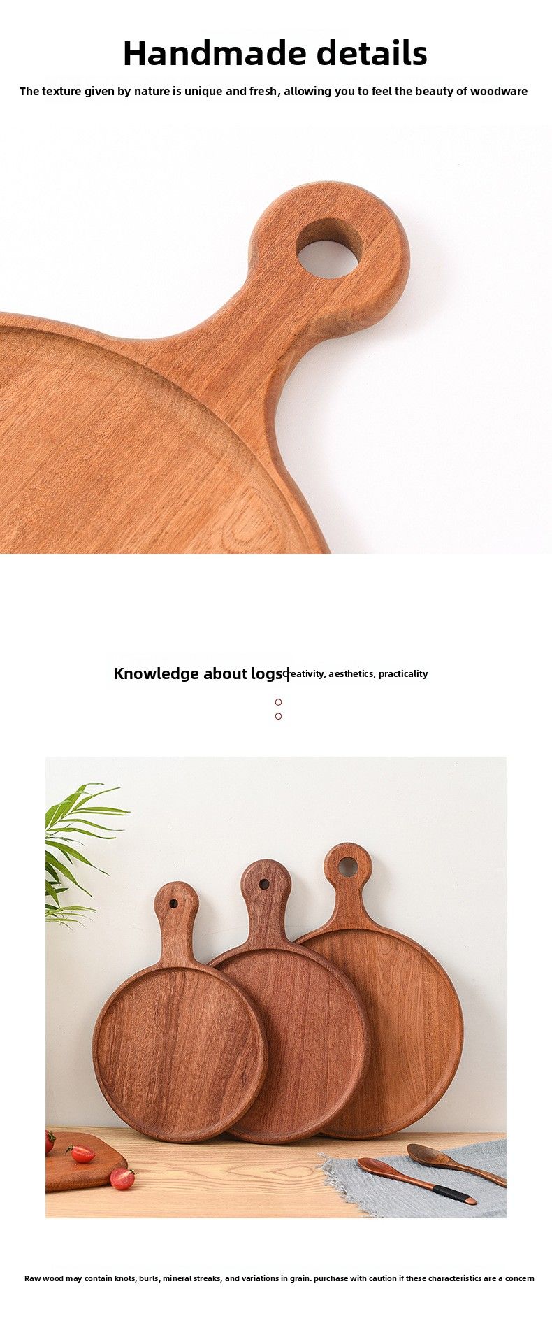 Vassoio in legno per pizza, pane, sushi, uso domestico, tagliere in legno di ebano, piatto occidentale in stile giapponese_voghion.com