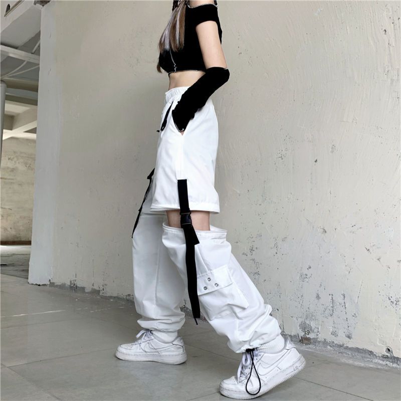hot selling Streetwear Spring Summer Cargo Pant Women Haruku Slim Punk Ribbon Jogger Elatic Wait Ankle-Length Trouer For_voghion.com