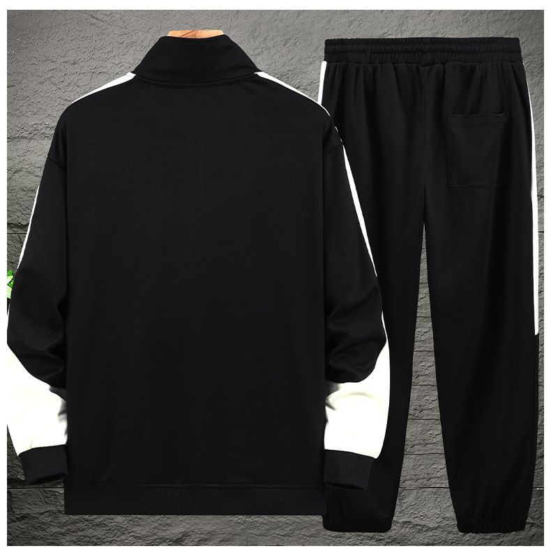 Conjunto deportivo informal para hombre: sudadera con media cremallera y pantalón deportivo, elegante conjunto de bloques de color (5XL-11XL)_voghion.com