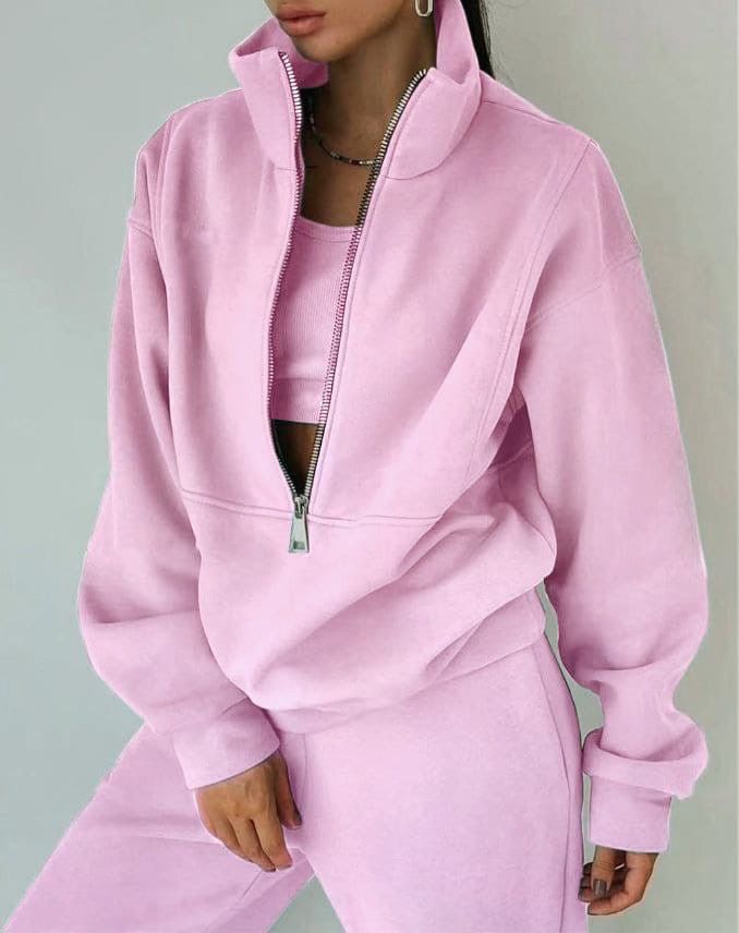 Women's Fleece Tracksuit Set - Soft & Comfortable Long Sleeve Pullover Hoodie With Jogger Pants, Casual Loungewear For Fall & Winter, S-XXXL_voghion.com