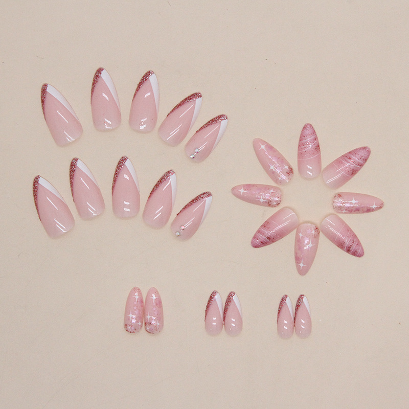 Mandlové 24 ks Jednoduchá sada Na nehty Gradientní lesklý pudr False Nail Nail Wearable kulaté full cover tipy dokončené presovací olej_voghion.com