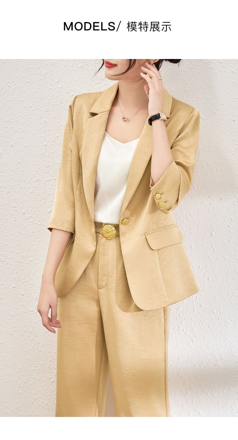 GraceChic 2401114-Spring Main Promotion Satin Wrinkled Quality Blazer + Straight-Leg Pants Two-Piece Set Elegant Commuting_voghion.com