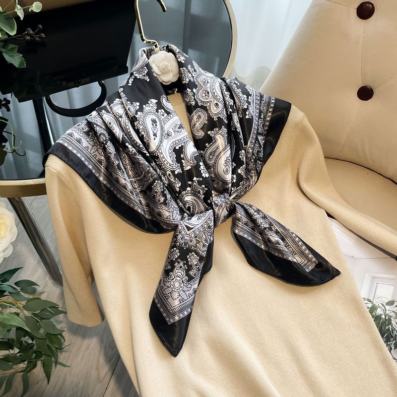 90 Small Square Simulation Silk Women's Fashion Versatile Colored Printed Scarf Satin Elegant Collar_voghion.com