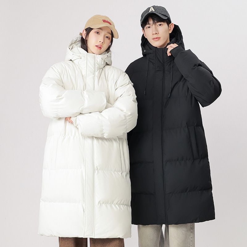 Mittellang für Männer und Frauen, winterverdickter, warmer, wasserabweisender Kapuzenmantel, trendige, lässige Baumwolle über dem Knie_voghion.com