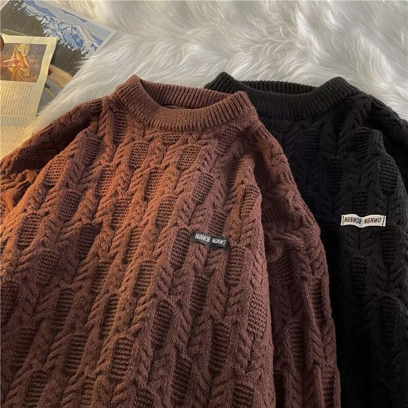 New Men's Fried Dough Twists Sweater Men's Winter Retro Fashion Brand Pullover Knitwear Loose sweater Coat Fashion_voghion.com