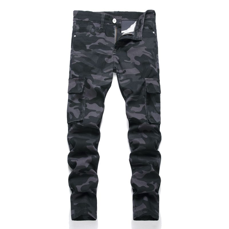 Kinderkleidung Kinder-Arbeitskleidung mit Camouflage-Muster, gerade geschnittene Stretch-Jeanshose_voghion.com