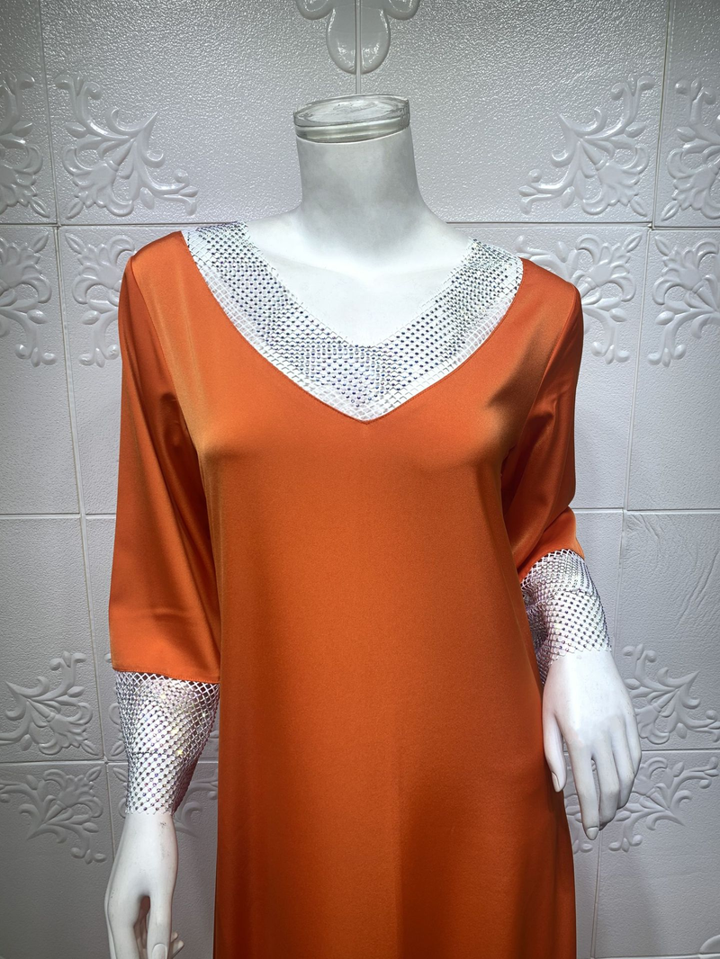 Abito lungo da donna in maglia di diamanti con paillettes in raso per donne musulmane_voghion.com