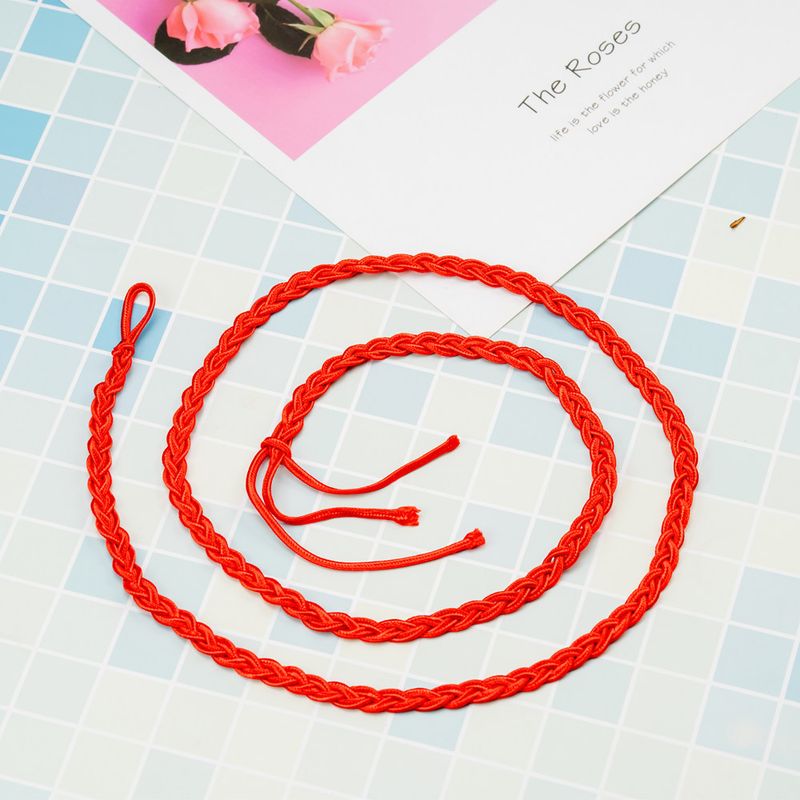 Cinturón ajustado con cadena del año del zodíaco, estilo étnico, tejido a mano, de cintura alta roja._voghion.com