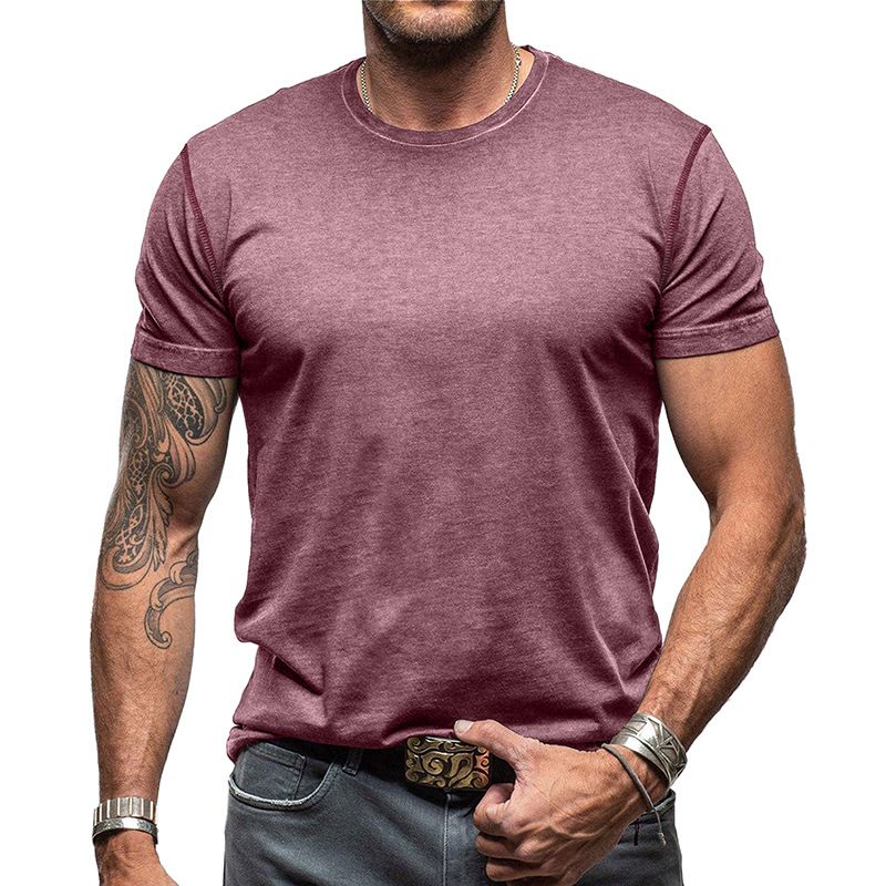 T-shirt basique à manches courtes et col rond contrasté pour homme, maintenant disponible_voghion.com