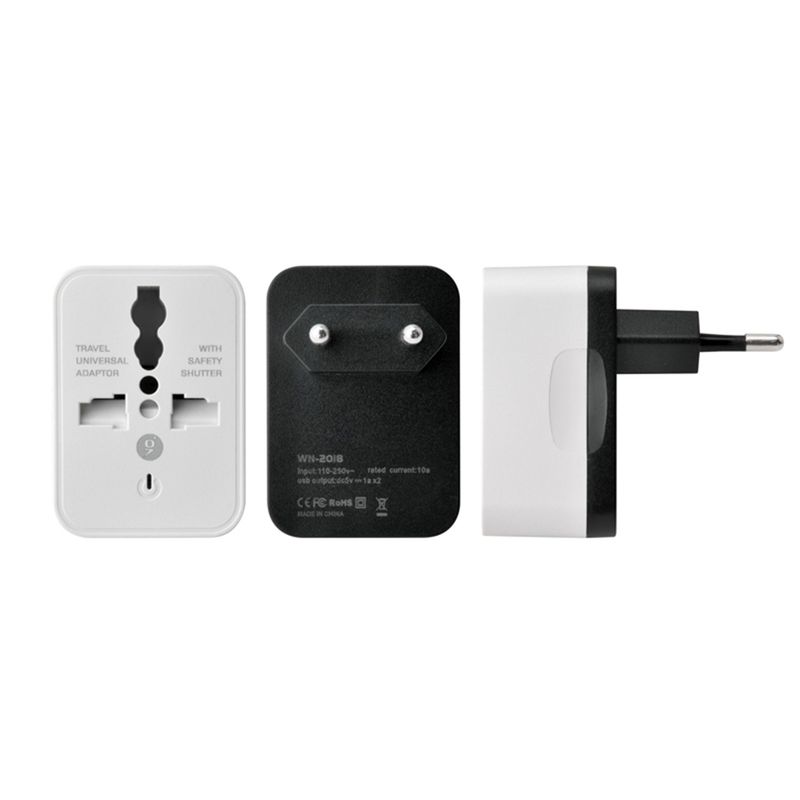 Europäische Vorschriften 2USB 1A/2A Lade-Universal-Reiseadapter Internationaler Weltreise-AC-Stromrichter EU-Ladestecker_voghion.com
