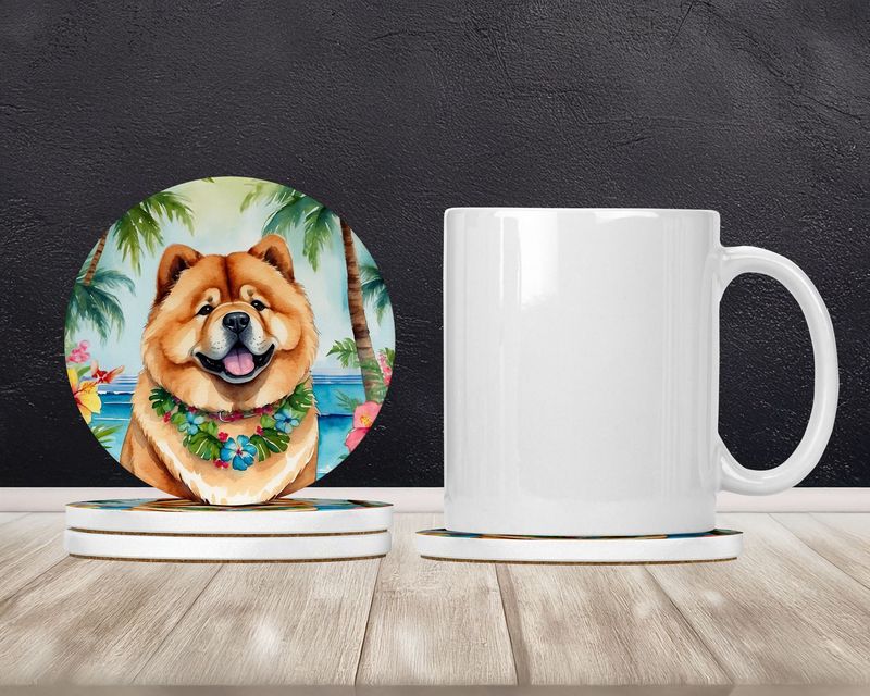 Chow Chow Luau Large Sandstone Coasters Pack Of 4 Absorbent Round Coasters Decor Gifts For Men Or Women, 4 In, Multicolor_voghion.com