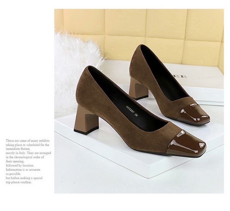 Vintage women's shoes suede shallow mouth splicing color square head chunky medium heel fashion leopard print single shoes_voghion.com