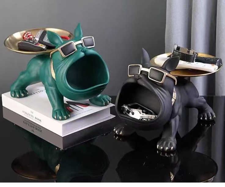 Decorazione per la casa, luce, lusso, bulldog francese, scarpiera, vassoio ornamentale, portaoggetti per ingresso, cane dalla bocca grande_voghion.com
