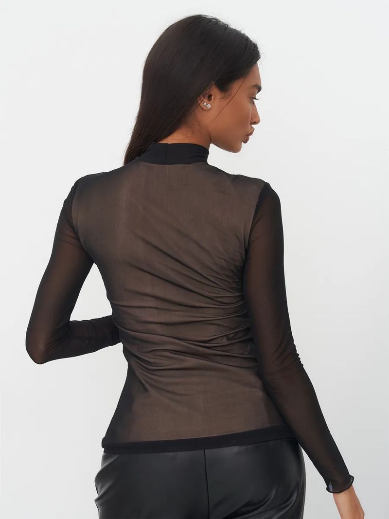 Sexy, durchsichtiges Mesh-T-Shirt im Spicy Girl-Stil für Damen mit Aufdruck als Basis, langärmliges Gareth-Stoff-Oberteil mit hohem Halsausschnitt_voghion.com