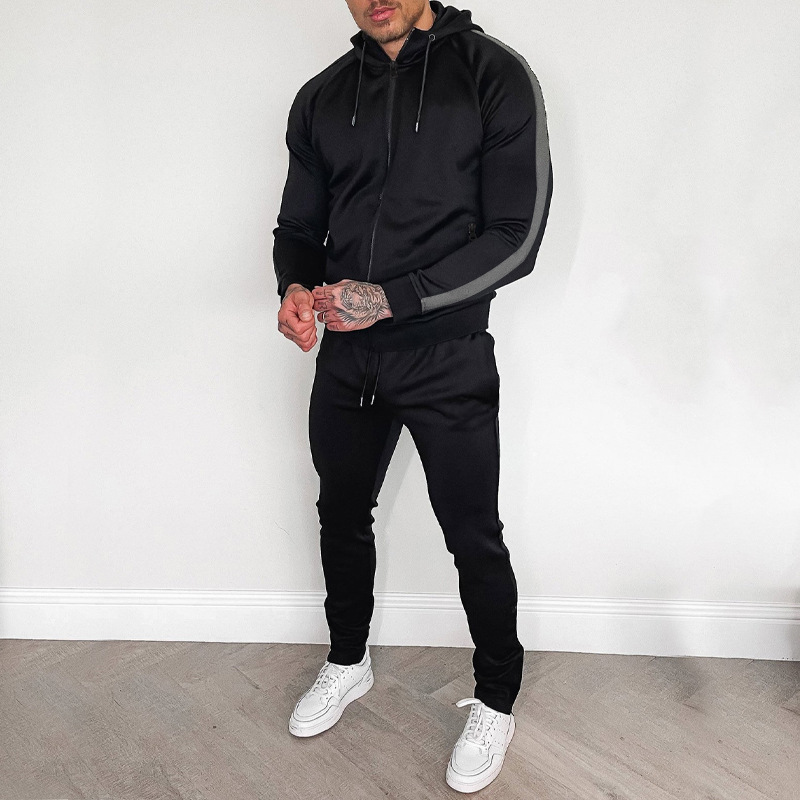 New Autumn and Winter Hooded Colorful Running Training Fitness Youth Sports Set Men's_voghion.com