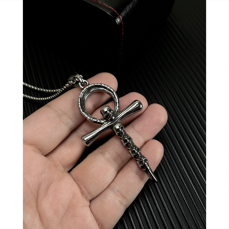 Skull Titanium Steel Men's Necklace Summer Men's Cross Pendant_voghion.com