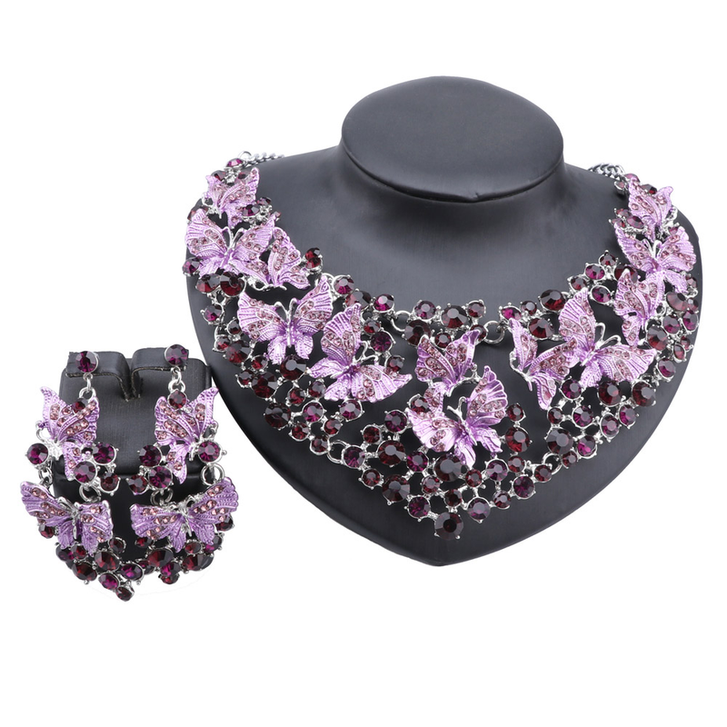 Set di gioielli da donna, da sposa, con cristalli austriaci a grappolo, collana e orecchini_voghion.com
