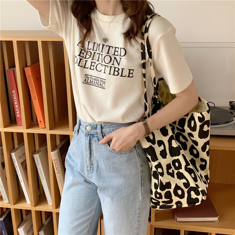 16291 Western Style Rice Leopard Print Tote Bag Large Capacity Animal Print Canvas Shoulder Bag Portable Female Student Shopping Bag_voghion.com