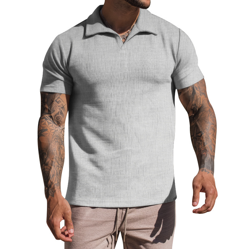 Polo da uomo con scollo a V casual tinta unita a manica corta con risvolto_voghion.com