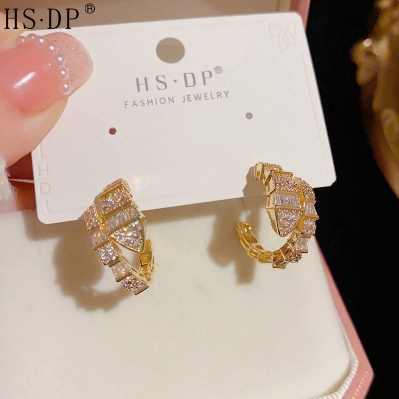 Designer zircon snake-shaped small earring personality niche design geometric studs light luxury high sense earring girls_voghion.com