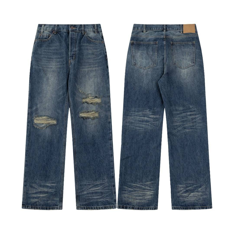 Men's New Ripped Knife Cut Washed Jeans_voghion.com