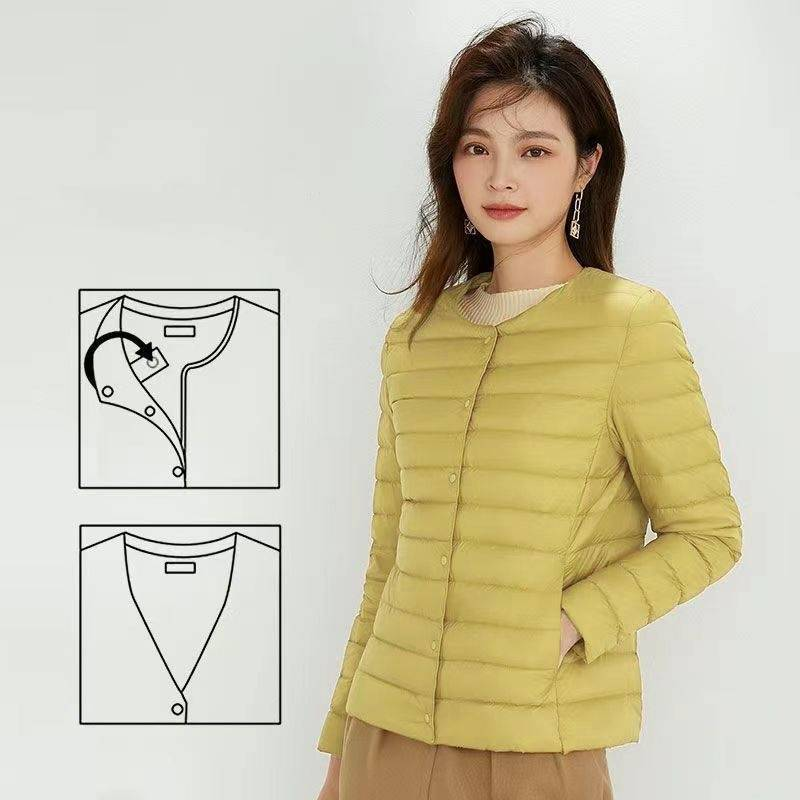 Damenbekleidung dünne Wintermäntel Jacke kurzer Rundhals V-Ausschnitt Langarmfutter einfarbig große Größe einfache Jacke_voghion.com