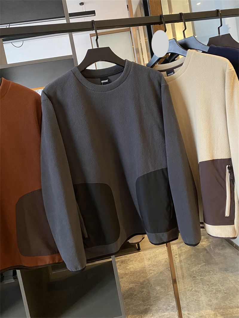 Herrkläder Ny höst och vinter herrstekt mjuk polarfleece självvärmelås temperatur enkel tröja kontrastficka casual tröja trend_voghion.com