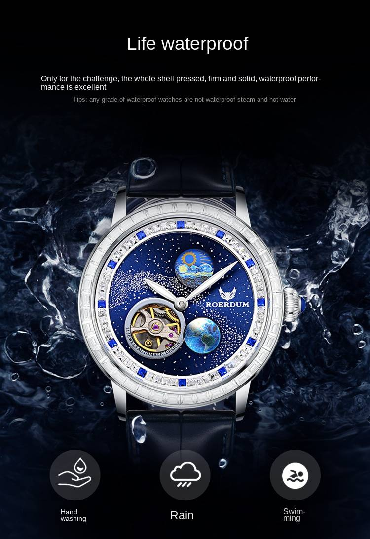 ROERDUM Wandering Planet - Leather Strap, Blue Dial, Trendy Men's Mechanical Watch_voghion.com