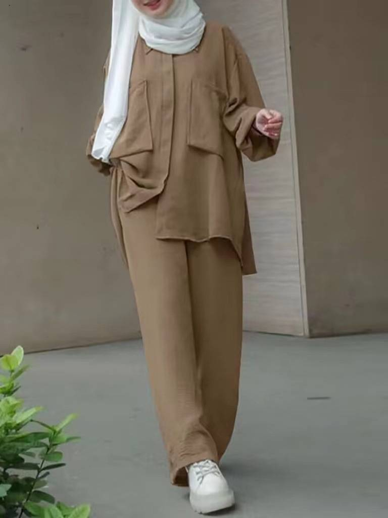 2 pezzi Abaya 5XL Donne Due pezzi Set musulmani Kimono Khimar Top+pantaloni a gamba larga Abiti 2024 Solido Ramadan Eid 2 pezzi Vestiti Islam_voghion.com