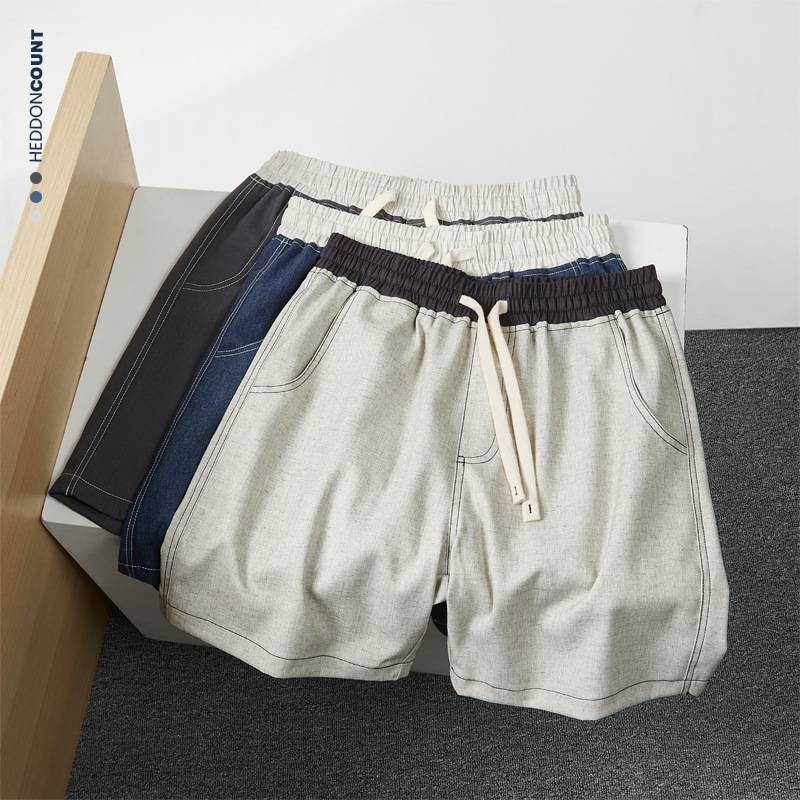 Men's Clothing Light Luxury 390g Linen Design Color Matching Loose Casual Mid Length Pants Men's Five Point Casual Pants Live Broadcast_voghion.com