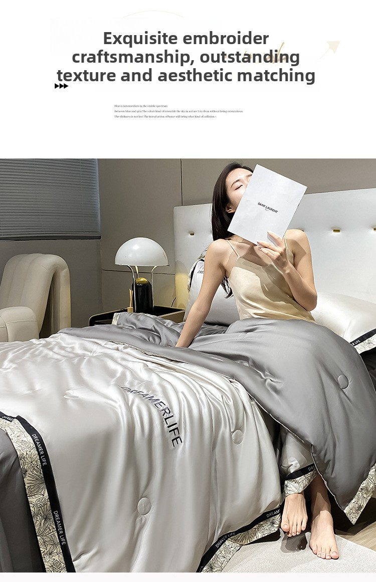 Set di piumoni estivi di lusso in tencel lavato - Biancheria da letto in seta ghiacciata di alta qualità, 4 pezzi, per letto singolo/matrimoniale (lavabile in lavatrice)_voghion.com