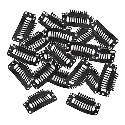 Fermagli a 9 denti per extension e parrucche | Fermagli in silicone metallico a forma di U | Lunghezza 32 mm, 50 pezzi per confezione, colore nero_voghion.com
