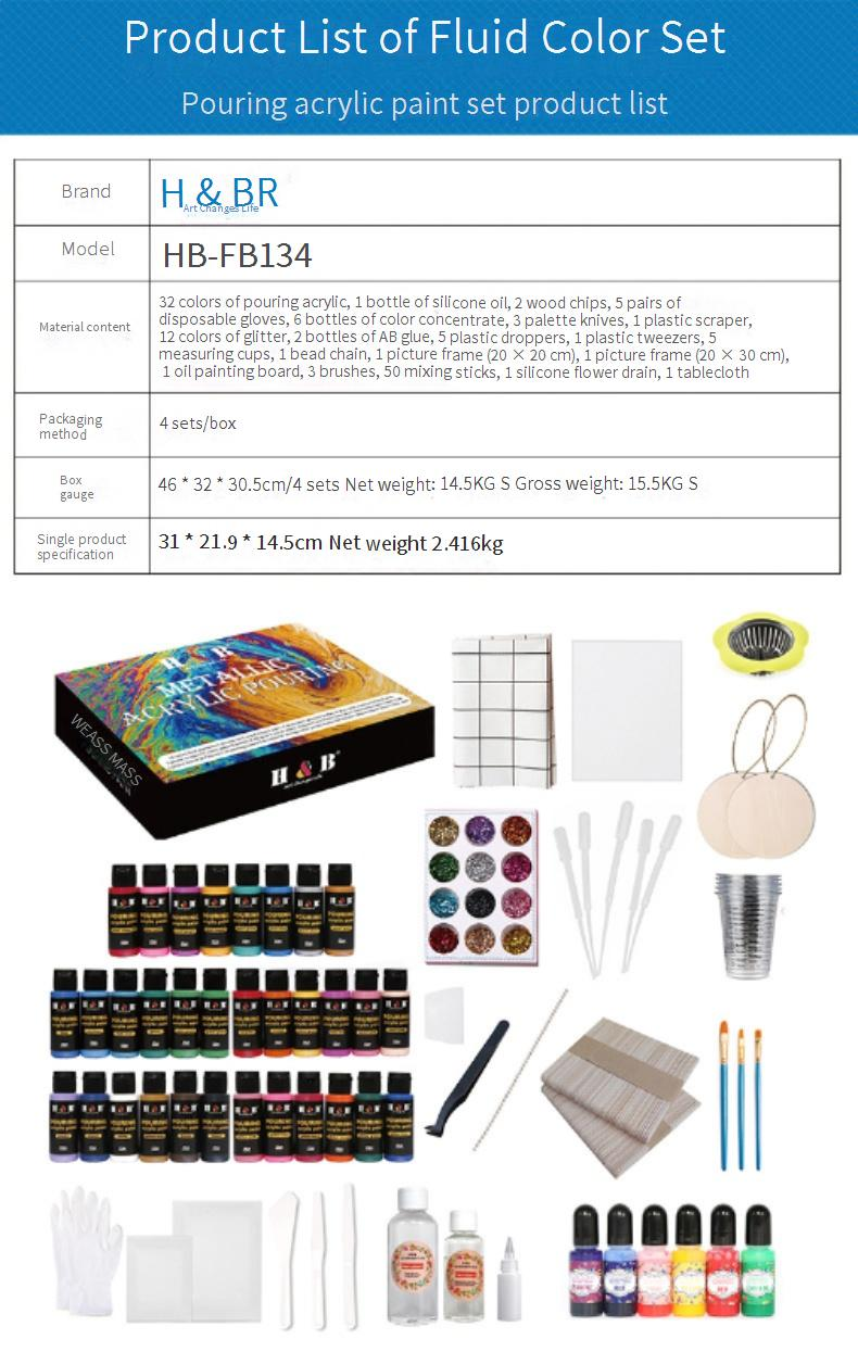 32-Color Acrylic Pouring Paint Set For Fluid Art - Includes Metallic Colors & Silicone Oil For Stunning Cell Effects_voghion.com