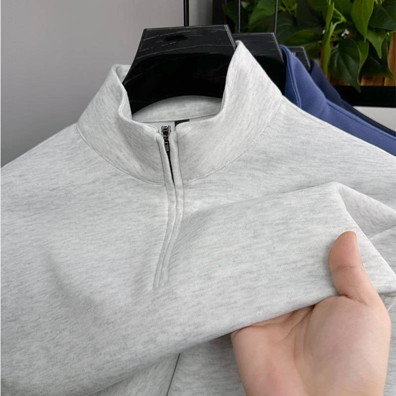 Herren-Sweatshirt mit Stehkragen und halblangem Reißverschluss, langärmlig – Pullover aus atmungsaktiver Baumwollmischung für Freizeit und Sport (mehrere Farben und Größen)_voghion.com
