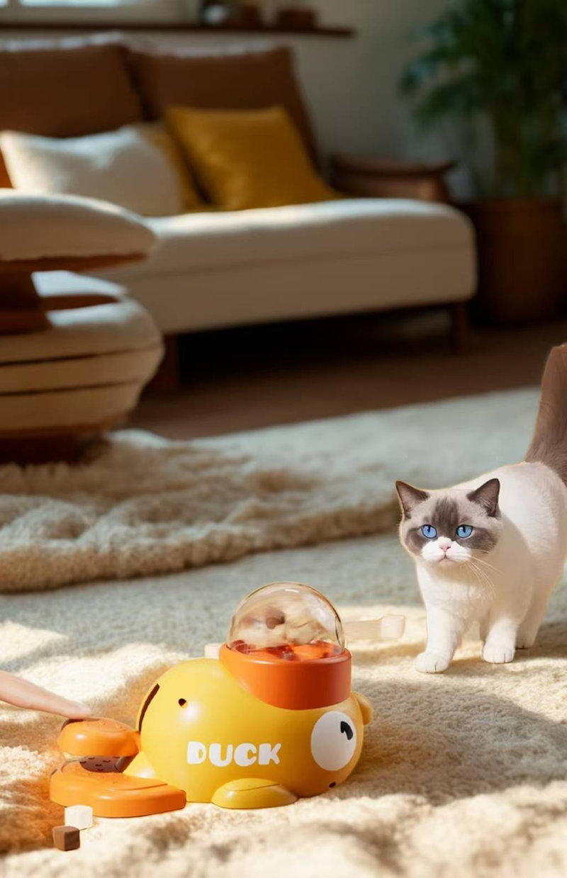 Pet Yellow Duck Leaks Food Toy, Enjoy Yourself, Tease Cats, Pet Snack Launcher_voghion.com