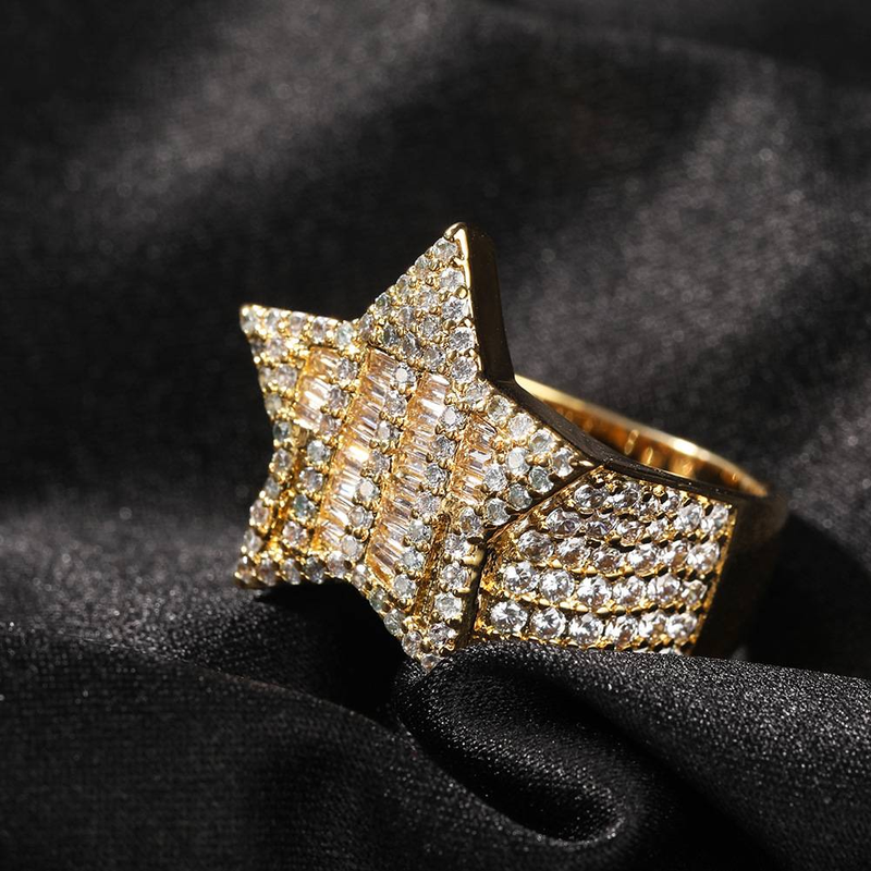 Men's Jewelry Cubic Zirconia Star Ring For Men Hip Hop Style Fashion Statement In Gold And Silver Sizes 7-9 T Square Stone Five Pointed Star Ring_voghion.com