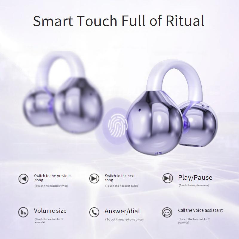 Open-Ear Bluetooth Earbuds, Wireless Clip-On Earphones With Hybrid Bone Conduction, 8H Playtime, Hi-Fi Stereo Sound, IPX5 Waterproof, Noise Reduction_voghion.com