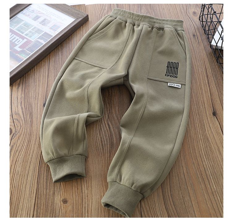 Boys' Cotton Casual Pants With Elastic Cuffs - Soft Knit Joggers For Kids (8+ Years) - Plain Color, Unisex, Mid-Rise Waist (Black, Green, Gray)_voghion.com
