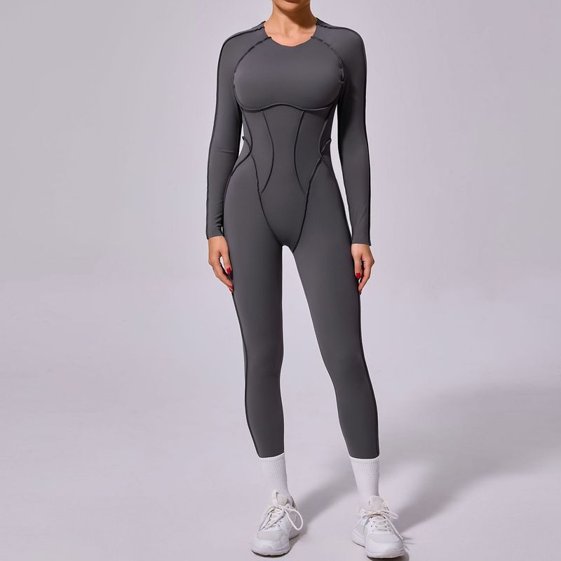 Tongfei New Winter One-Piece Sports Yoga Suit Backless Sleeve Long Pants Bodysuit Tight-Fitting 10122_voghion.com