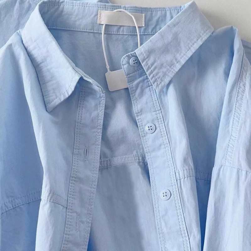 Robe en coton bleu clair style forêt pour femme, idéale pour le printemps et l'automne, coupe ajustée et polyvalente, taille S. Épaules classiques._voghion.com