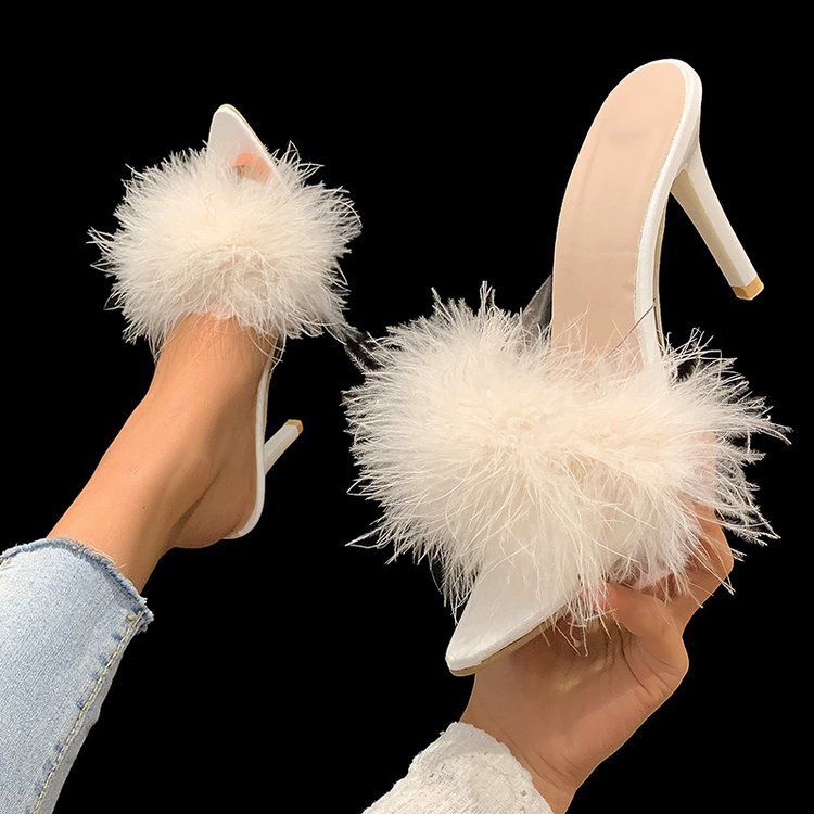 Factory Direct Sale 35-43 Large Size Women's Shoes 42 Cross-Border European And American Style Furry High Heel Slippers_voghion.com