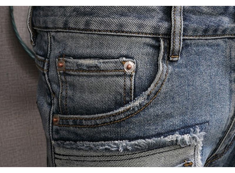 Pantalones largos ajustados y elásticos para hombre, con costuras y agujeros_voghion.com