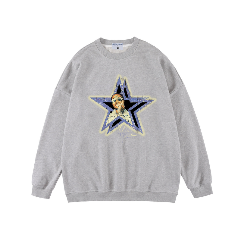 China-Chic American Star Figure Print Rundhalspullover Herrenmode Label Loose Top Fashion_voghion.com