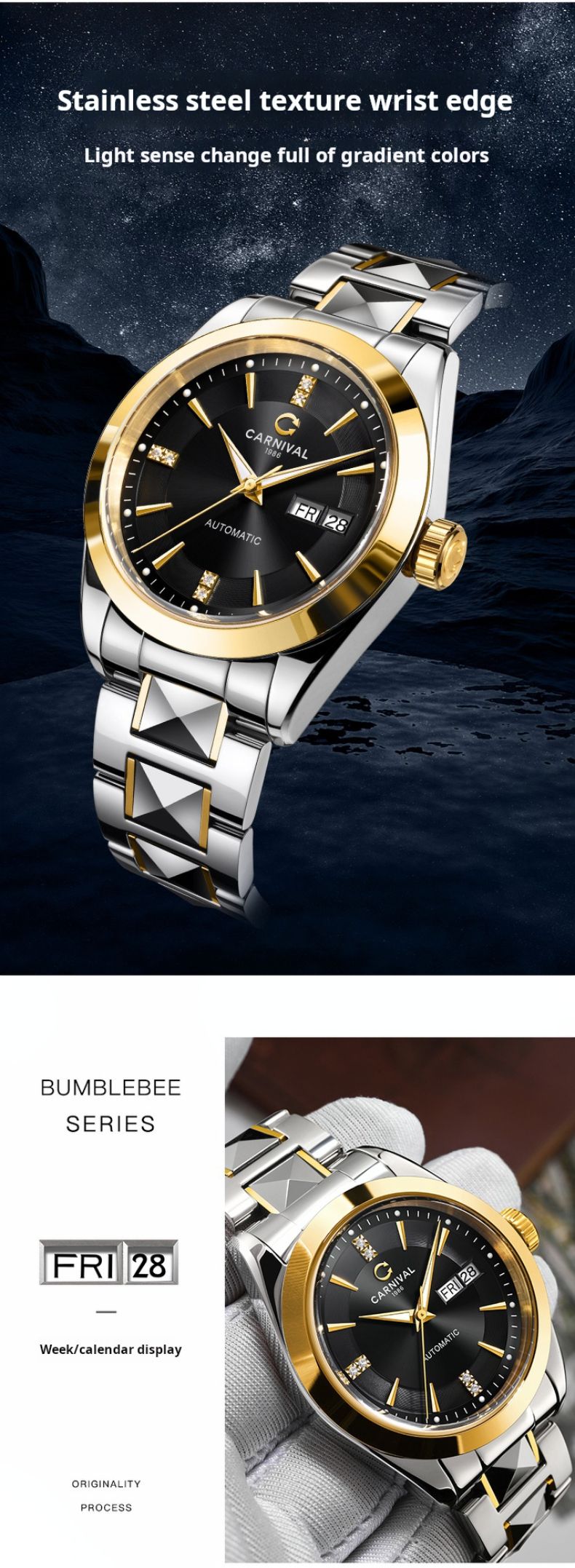 Carnival Marke High-End-Serie Luxus NH36A Mechanische Uhr Männer Wolfram Stahlband 50M Wasserdicht Woche Datum Uhren Herren_voghion.com