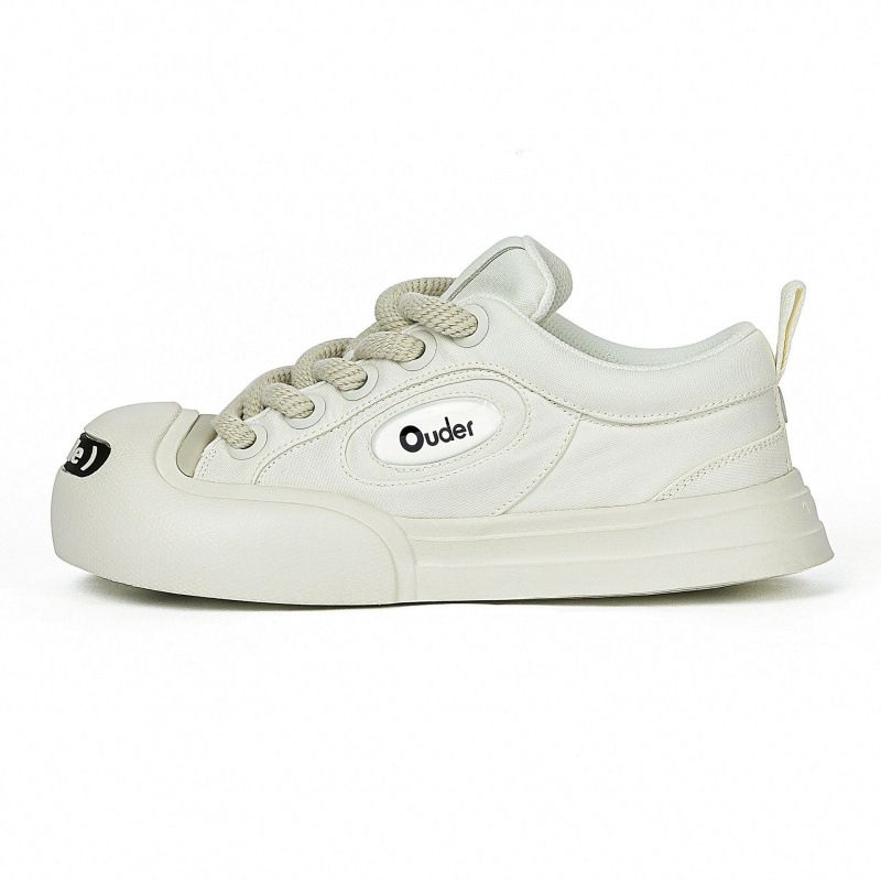 Ouder Smiler's Laughing Canvas Shoes With Increased Height, Thick Bottom, Round Head, Black And White Big Head_voghion.com