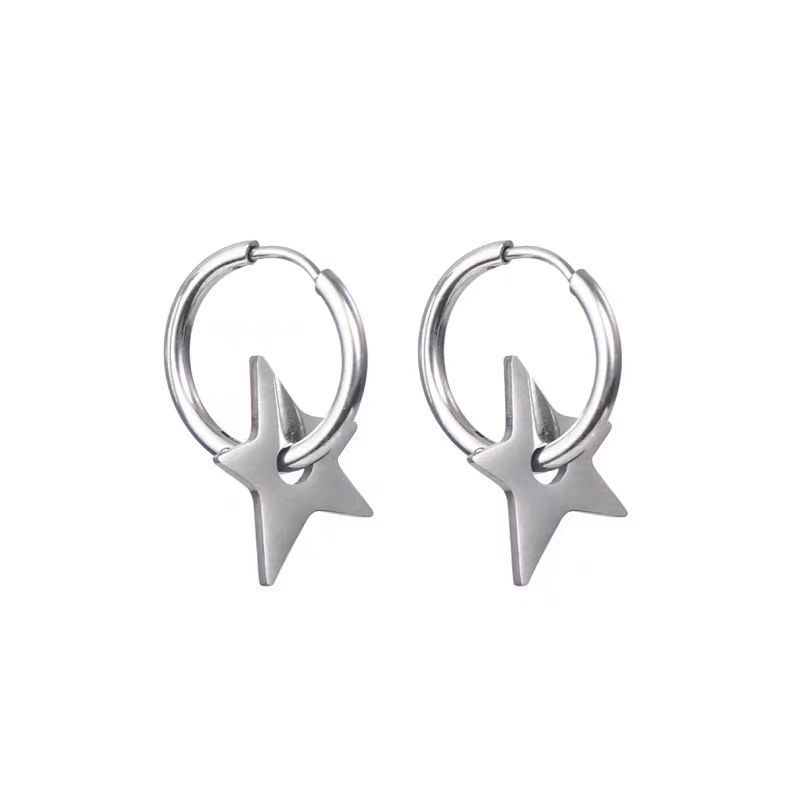 Nuovi orecchini in acciaio al titanio con stella a cinque punte in oro e argento, alla moda e versatili, stile freddo, orecchini con personalità da uomo e da donna, clip per le orecchie_voghion.com